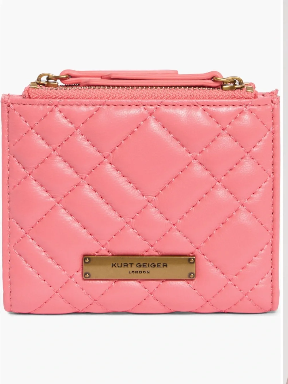 Kurt Geiger Quilted Coral-Pink Leather Card Wallet with Gold Plate
